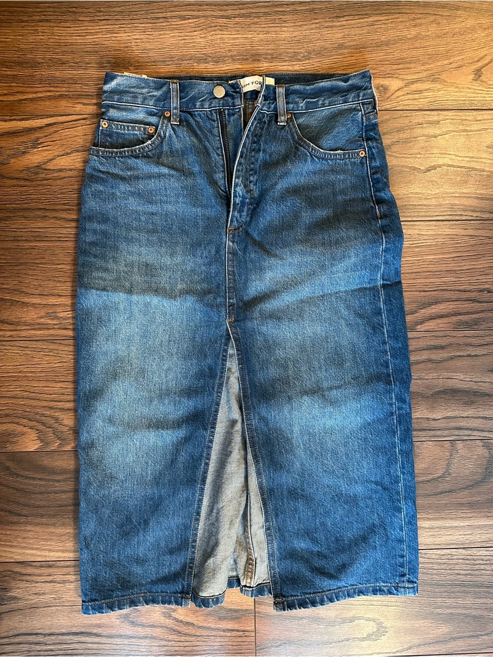 Classic Blue Denim Forum Skirt with Front Slit